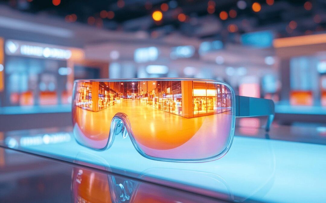 Lunettes de soleil bleues reflétant une ville illuminée la nuit