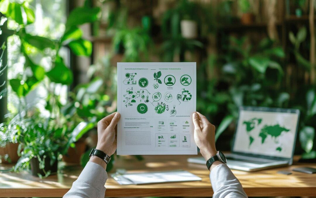 Document vert avec des icônes de développement durable sur bureau
