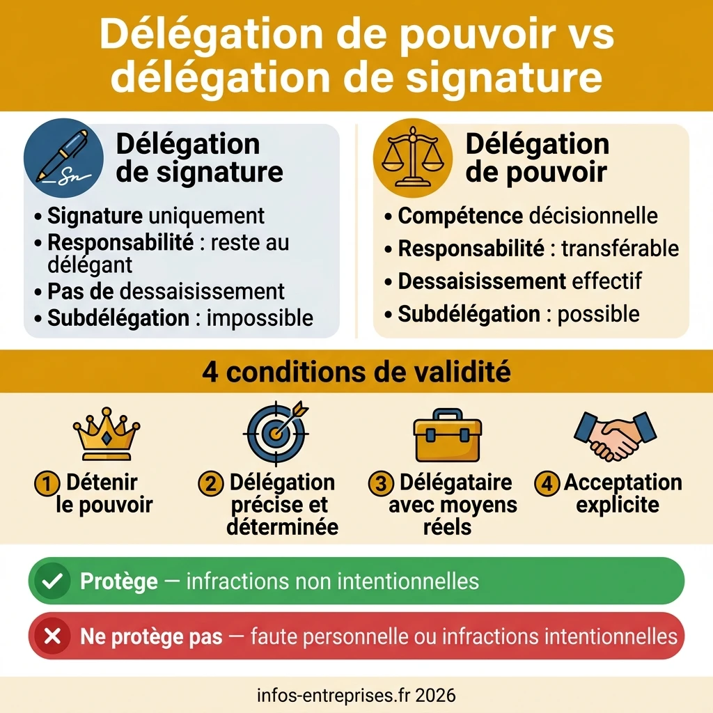 Infographie délégation de pouvoir vs délégation de signature