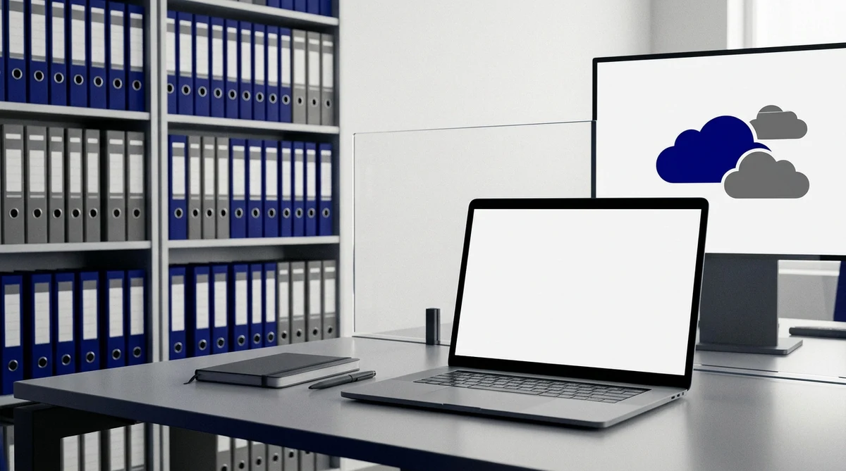 Bureau moderne organisant ses archives physiques et numériques