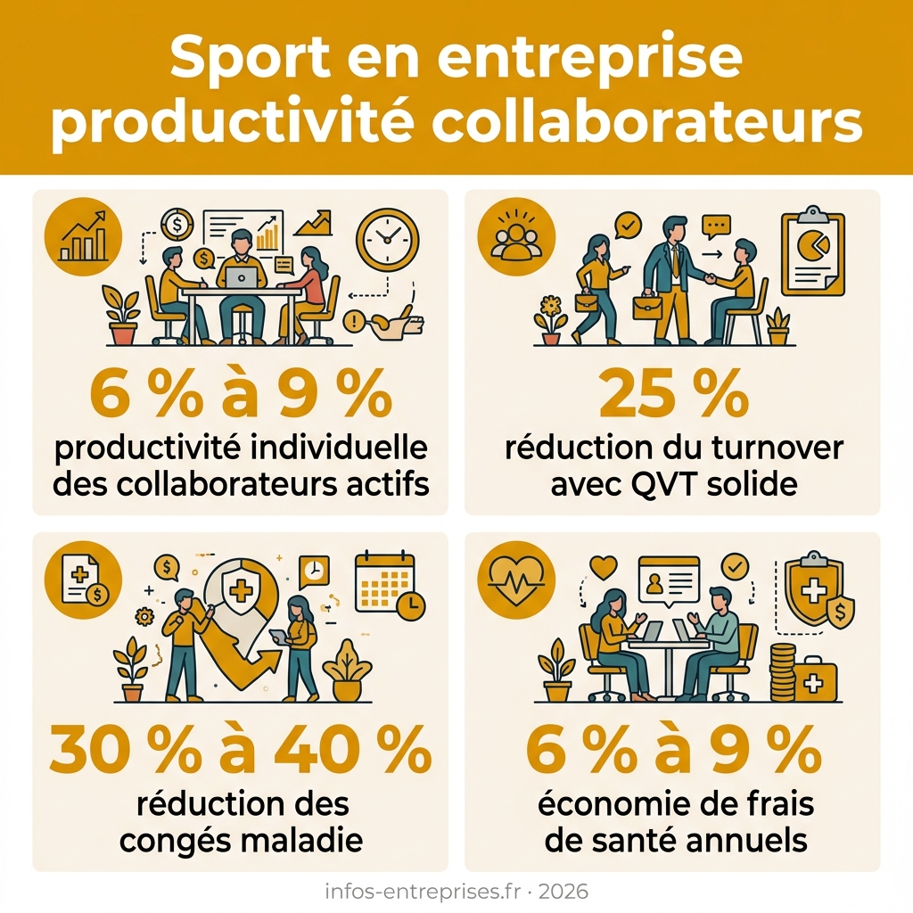 Infographie — sport en entreprise productivité collaborateurs